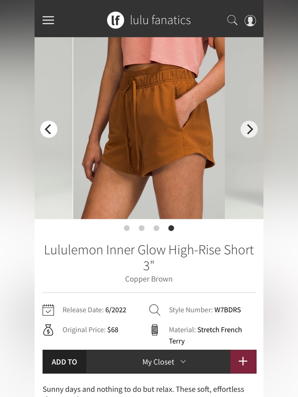 Lululemon Inner Glow 3 inch shorts